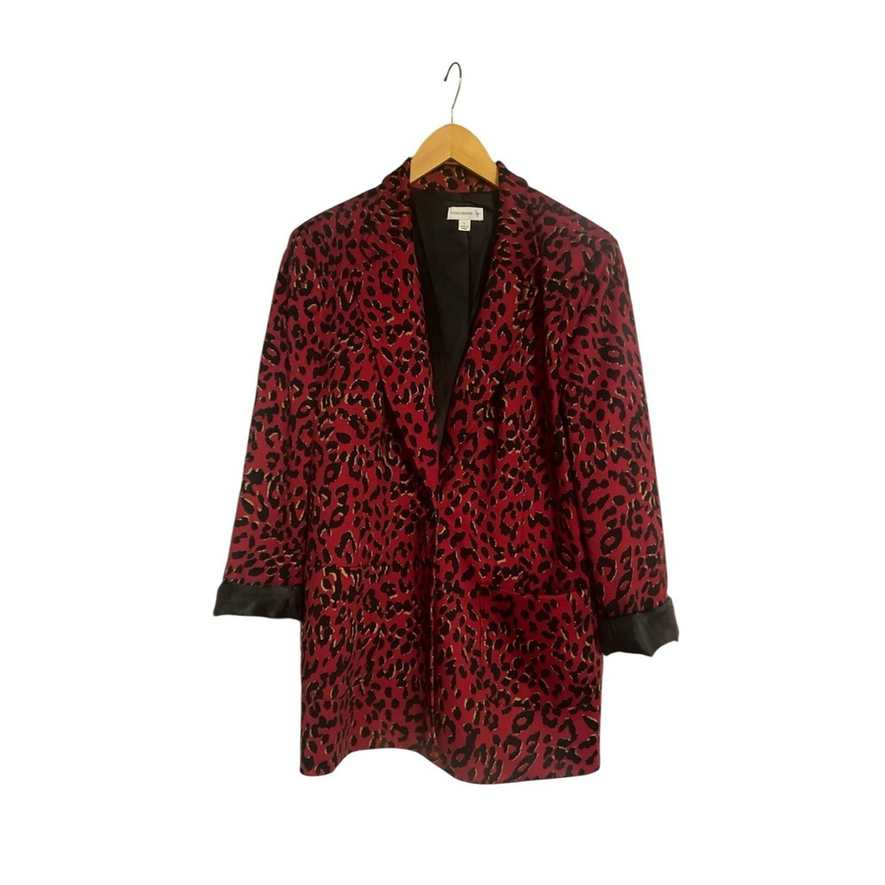 Susan Graver Women's Jacket With Red Black  Leopard Print Size Large‎